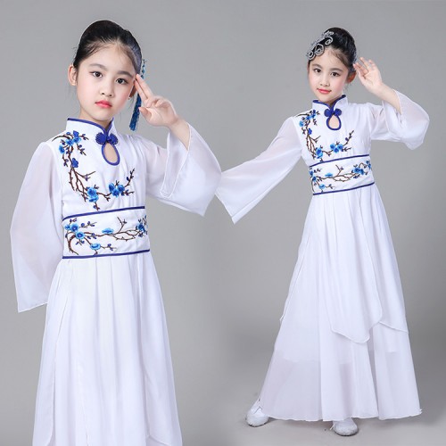 Chinese folk dance costumes for girls children pink blue yangko fan fairy party cosplay classical ancient dance stage performance clothes dresses